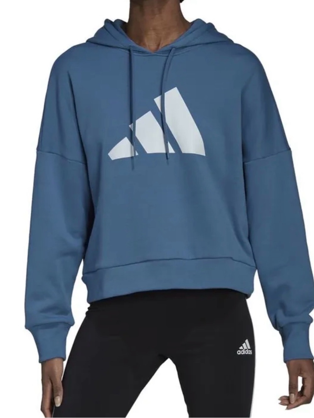 Adidas Women's Future Icons Three-Bar Logo Hoodie Crop in Altered Blue Sz XL NWT